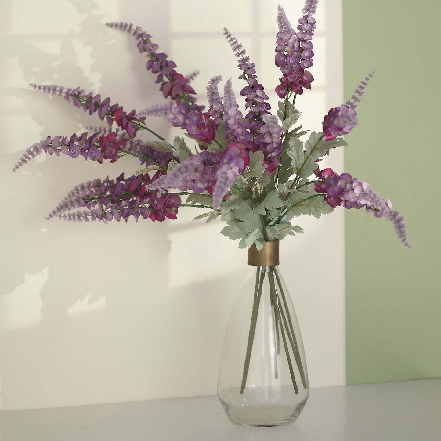 2 Bushes Lavender Lilac Artificial Foxglove Orchid Flower Bouquet Stem - Silk Flower Branch Spray 34"