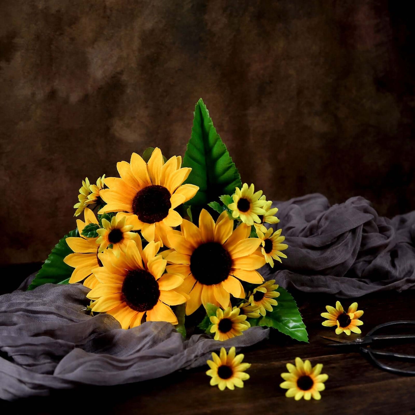 2 Bouquets Yellow Artificial Silk Sunflower Flower Bushes 13"